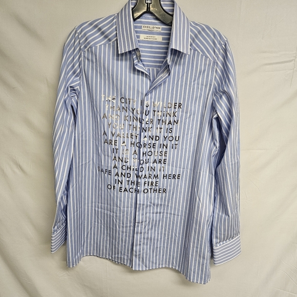 Each X Other Tops - Each x Other Shirt Womens Small White Blue Stripe Paris Luxury Top Blouse